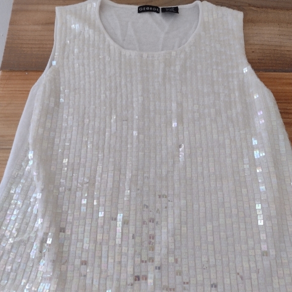 Vintage George White Sequined Sweater Vest Size M - Picture 7 of 10